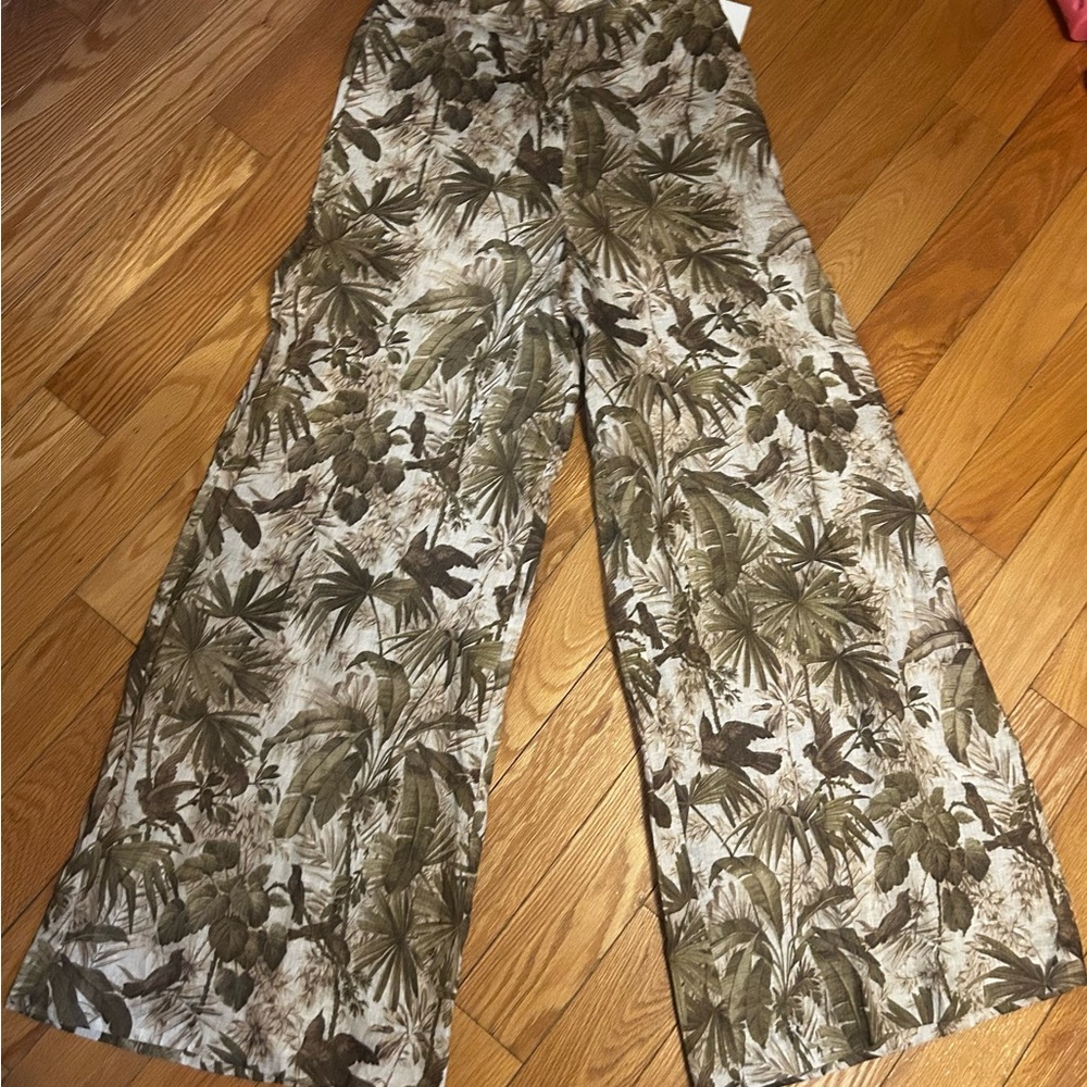 Zimmermann Wide Leg Pants in Green and Brown